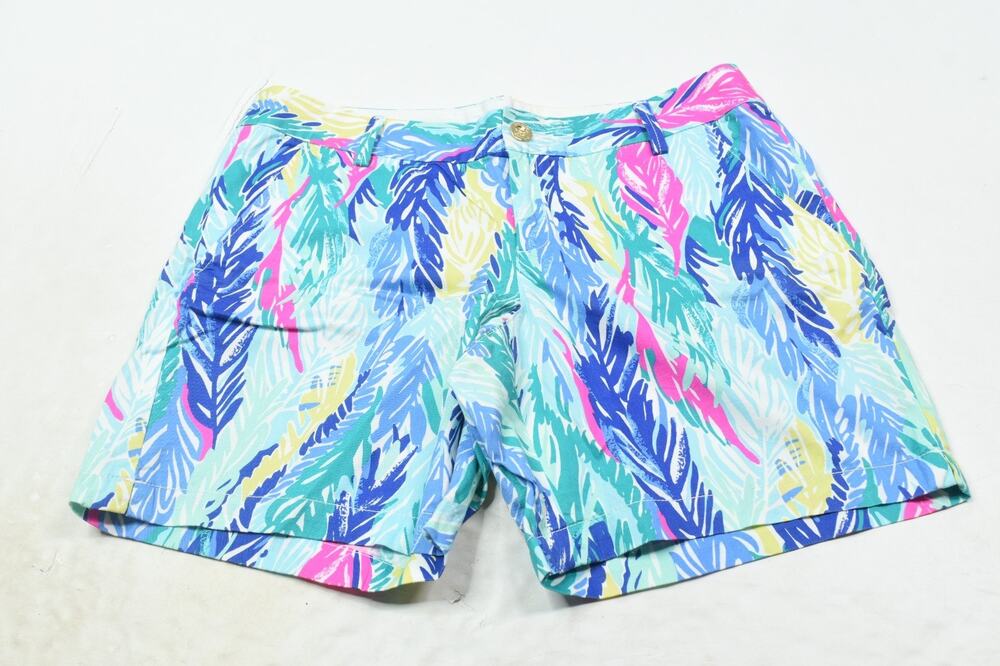 Lilly Pulitzer The Jayne Short Womens 12 Blue Pink Floral Tropical Cotton